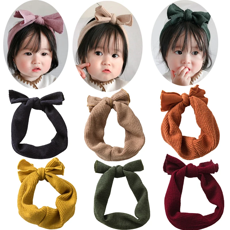 

Детская повязка на голову, Эластичные аксессуары для волос для девочек, детский трикотажный тюрбан, головной ободок для младенцев, суперярк...