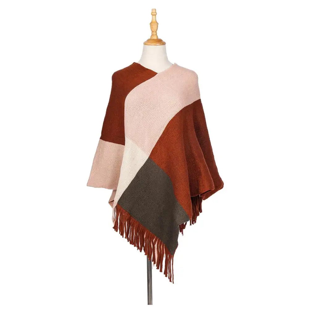 2019 пончо накидка зимнее осеннее пальто женское в клетку летучая мышь пуловер