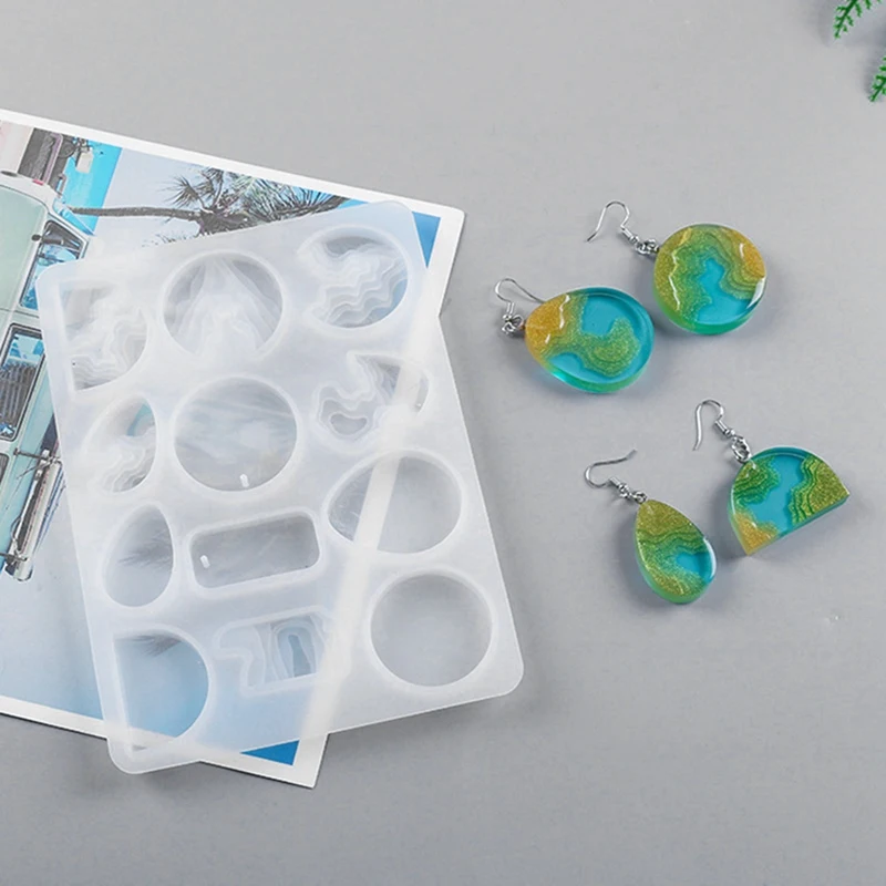 

2PCS DIY Epoxy Mold Island Earrings Pendant Silicone Mold Manual Mirror, Size B & Size C