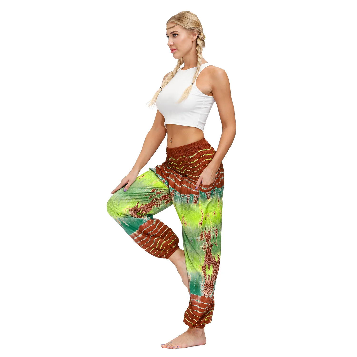 

2021 New Summer Womens Tie Dye Causal Pants Fashion Ladies Slim Cotton Pants