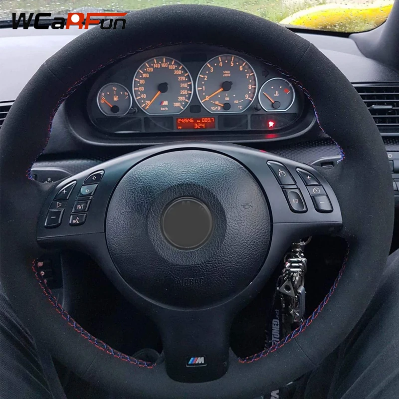 WCaRFun черный замшевый чехол рулевого колеса автомобиля для BMW E46 M3 E39 330i 540i 525i 530i 330Ci