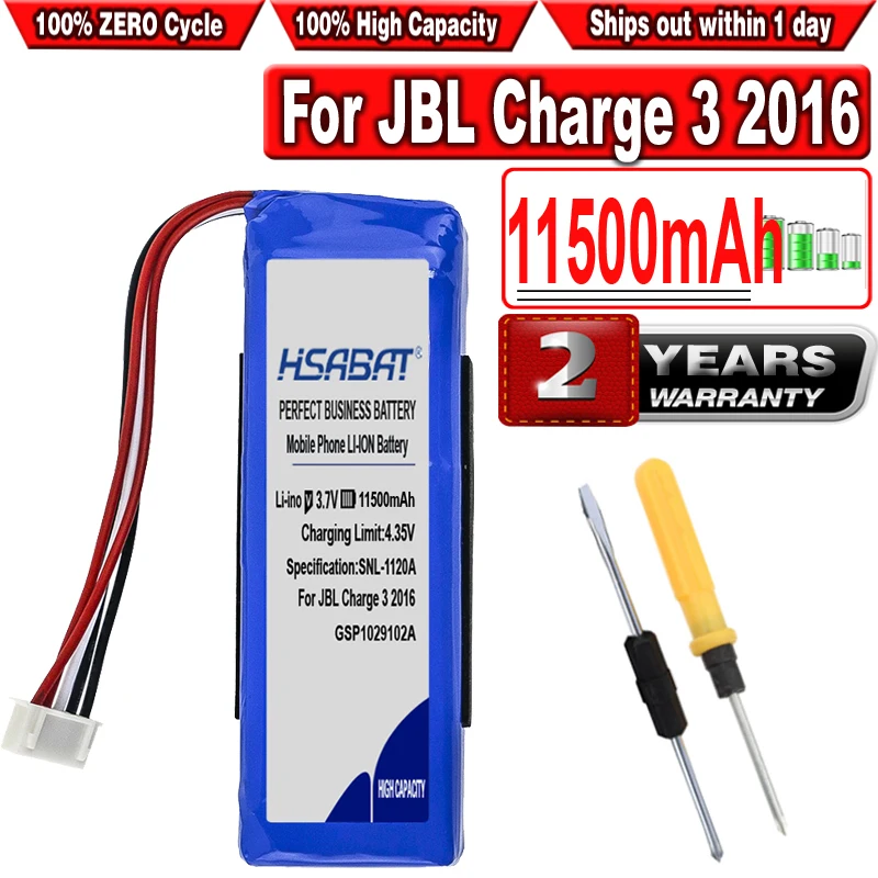 Аккумулятор HSABAT GSP1029102A, 11500 мАч для JBL Charge 3 2016 версииCharge 3, пожалуйста, проверьте место 2 красных провода (art.: 3a360820b54) - 3a360820b54
