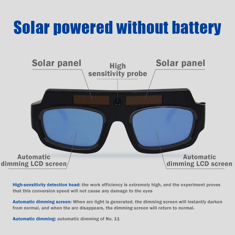 

1 Pcs Solar Automatic Dimming Welding Glasses Anti Glare Goggles Are Suitable For gas Cutting And Welding Welder Eyes Glasses