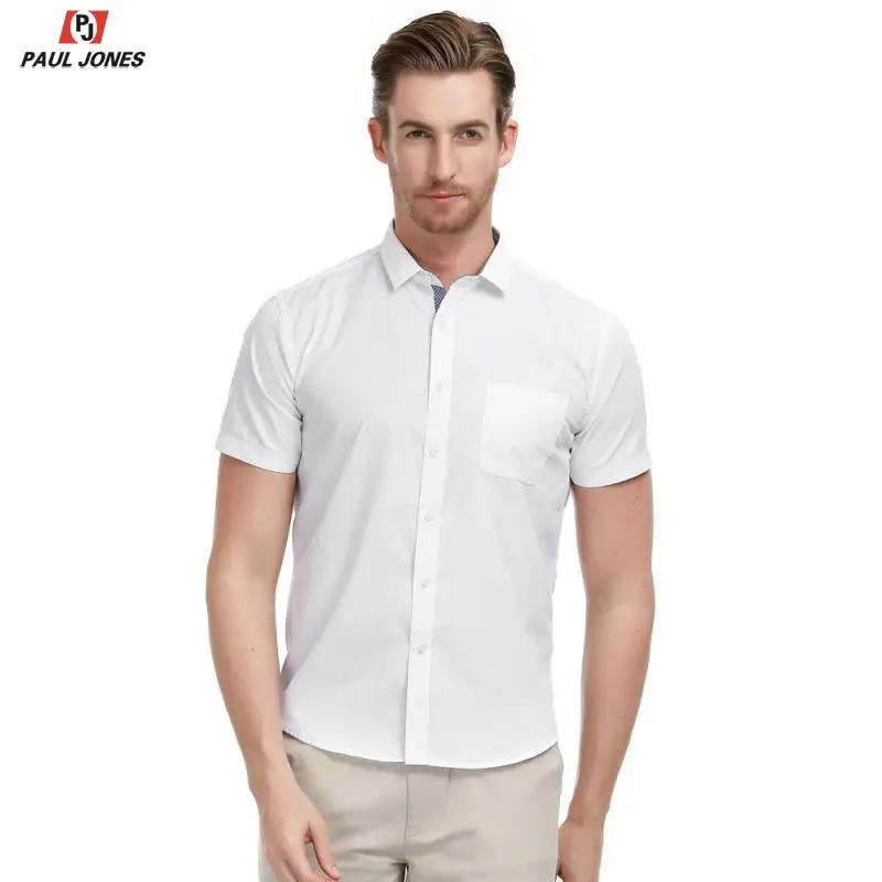 Мужская деловая рубашка на пуговицах PAUL JONES Повседневная с коротким рукавом и