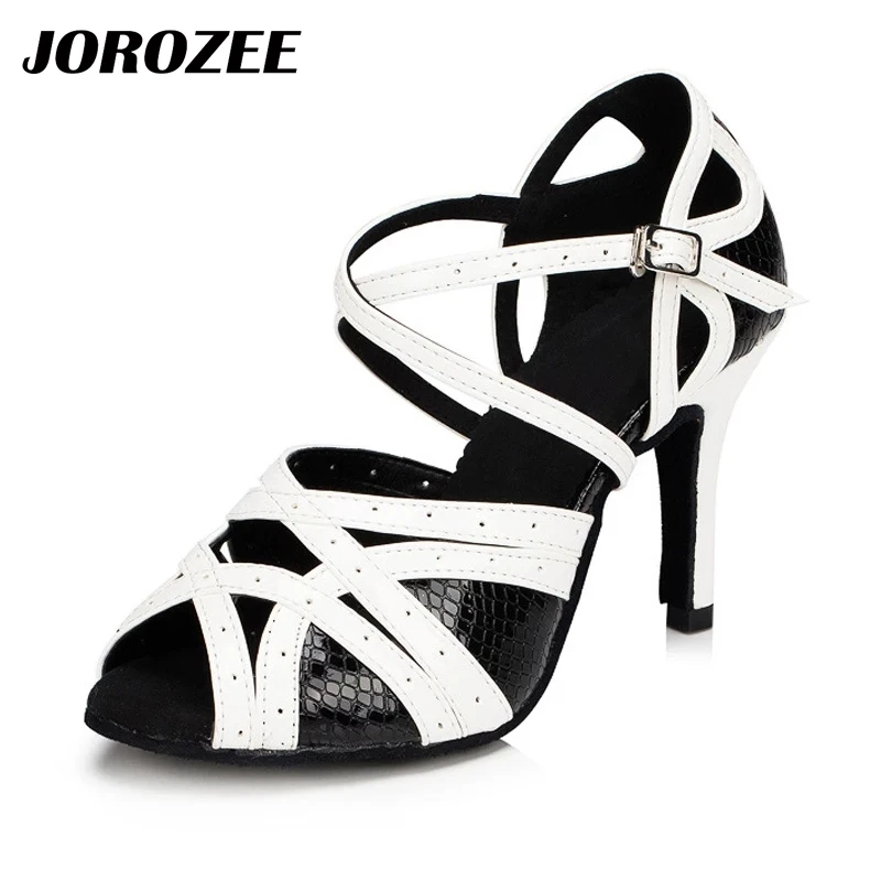 Женские туфли для латиноамериканских танцев JOROZEE черные белые из искусственной