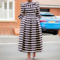 2021 fall winter vintage striped dress jumper long sleeve turtleneck puffy maxi dresses elegant retro fashion large party outfit