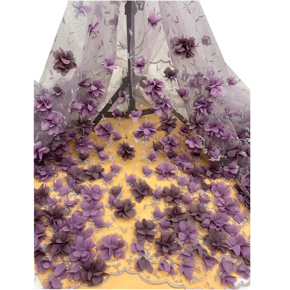 

3D Flowers African Lace Fabric Beaded French Lace Fabric Dubai/ Nigerian Lace Fabric 2021 High Quality Lace for Dress JH-275
