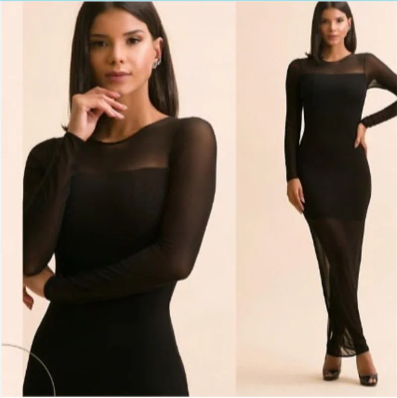 Осенне-зимнее женское Бандажное платье сексуальное с длинным рукавом и круглым