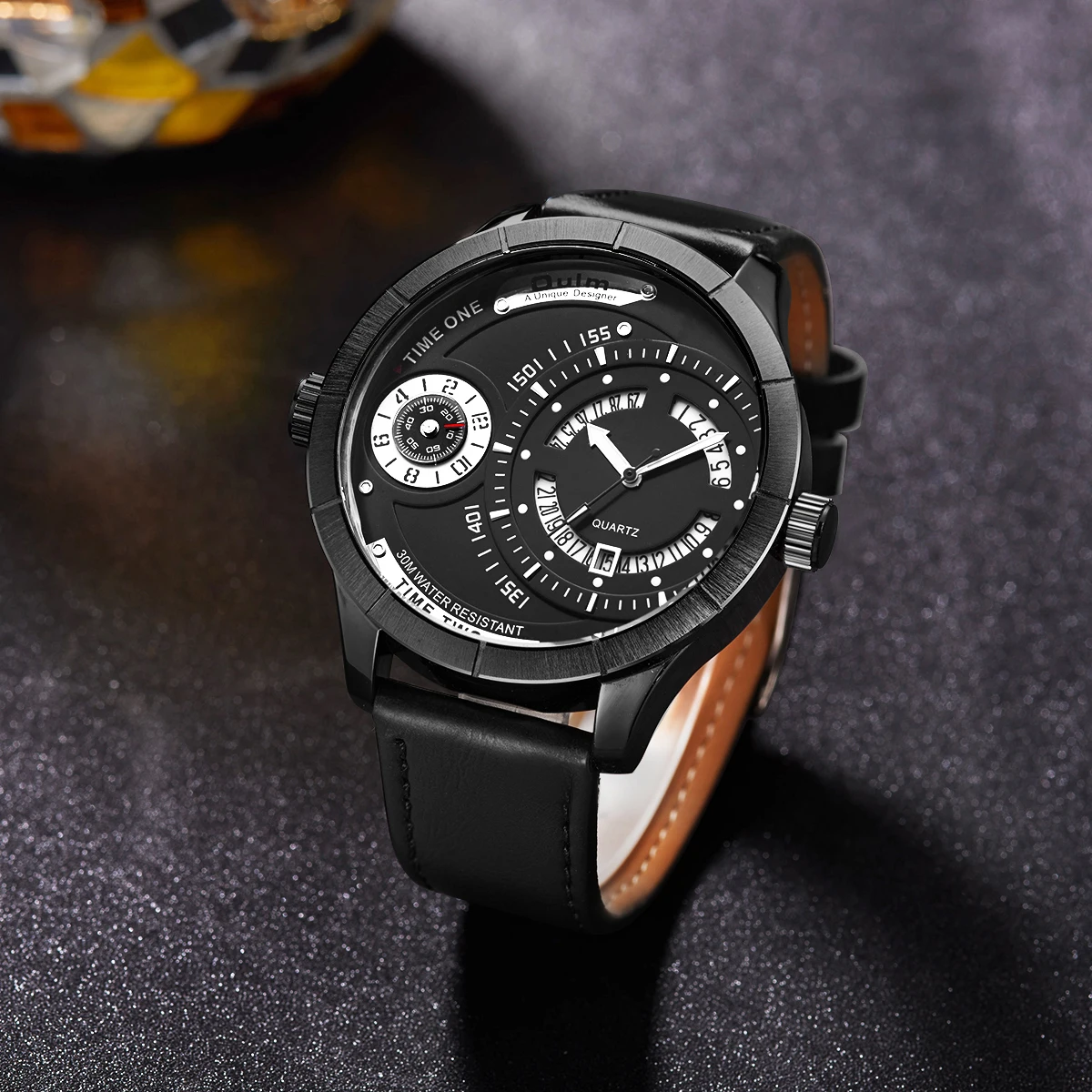 OULM Винтаж кварцевые часы Для мужчин с двумя часовыми поясами пилота деревянный