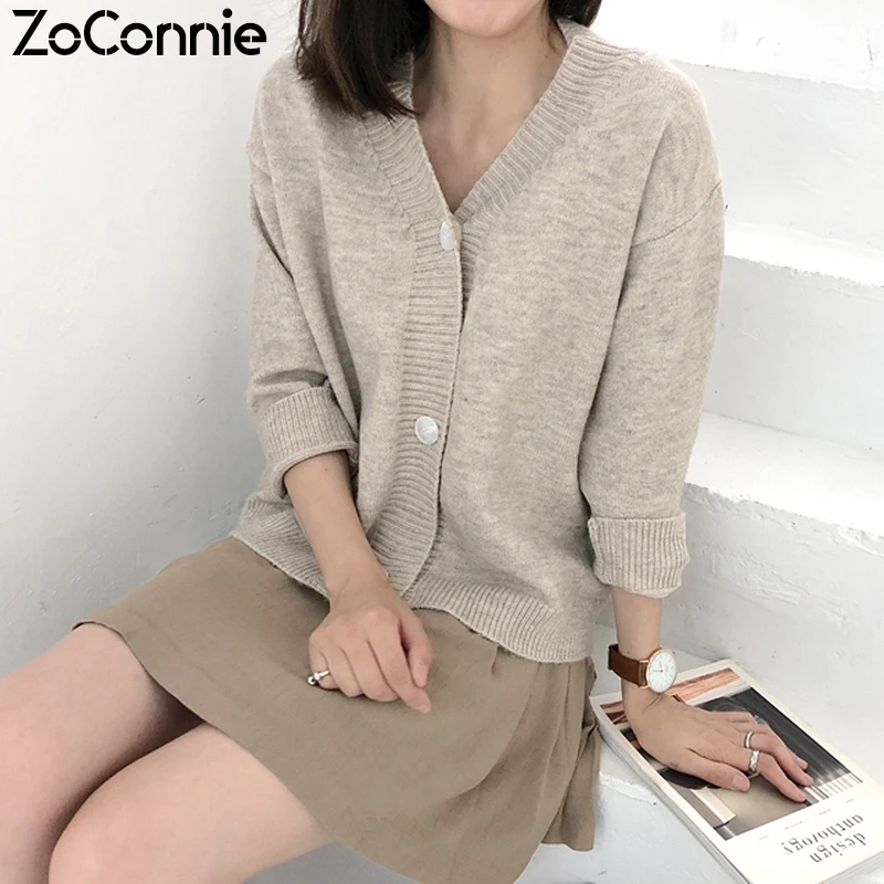 2020 Women Knit Cardigans Sweaters Solid V Neck Loose Knitwear Spring Autumn Single Breasted Jacket Coat Tops Cardigan Outwear |