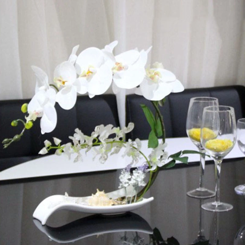 Топ! бабочка Орхидея искусственные цветы набор поддельная керамическая ваза для