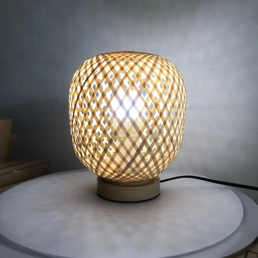 

Modern Art Table Lamps bamboo Lampshade Bedroom Bedside Lamp Stand for Study Living Room Indoor Lighting E27