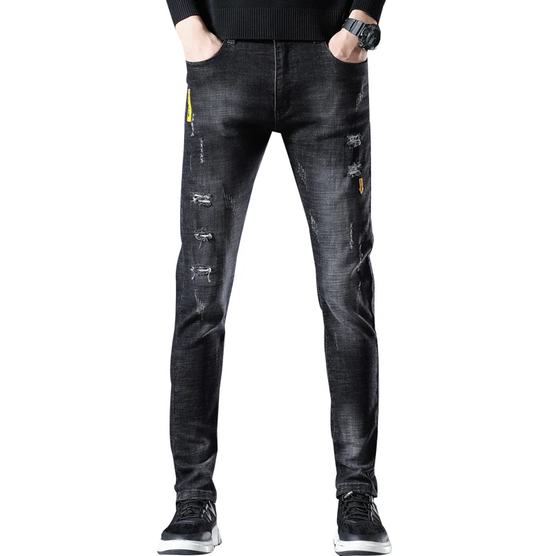 

Summer Popular Jeans Men's Cultivate Feet New Male Black Full Length Pants Denim Trousers Smart Cusual Clothing