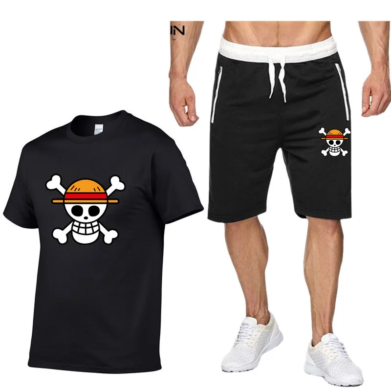 

Hot sale Monkey D. Luffy Cosplay Costumes Men Tracksuit Summer Clothes Brand Sports Men's Sets Sportswear Two Piece Set