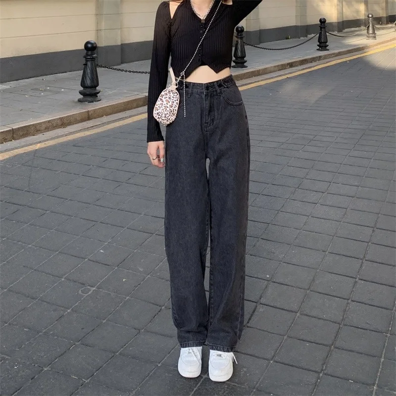 

Женские джинсовые брюки на весну и осень, новинка 2021, облегающие прямые брюки-трубы с высокой талией, Папины брюки свободного кроя с широким...