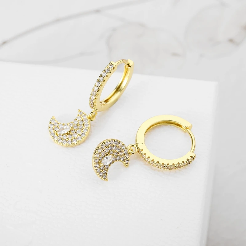 Модные серьги с подвеской в виде Луны фианитом маленькие кольца для женщин и