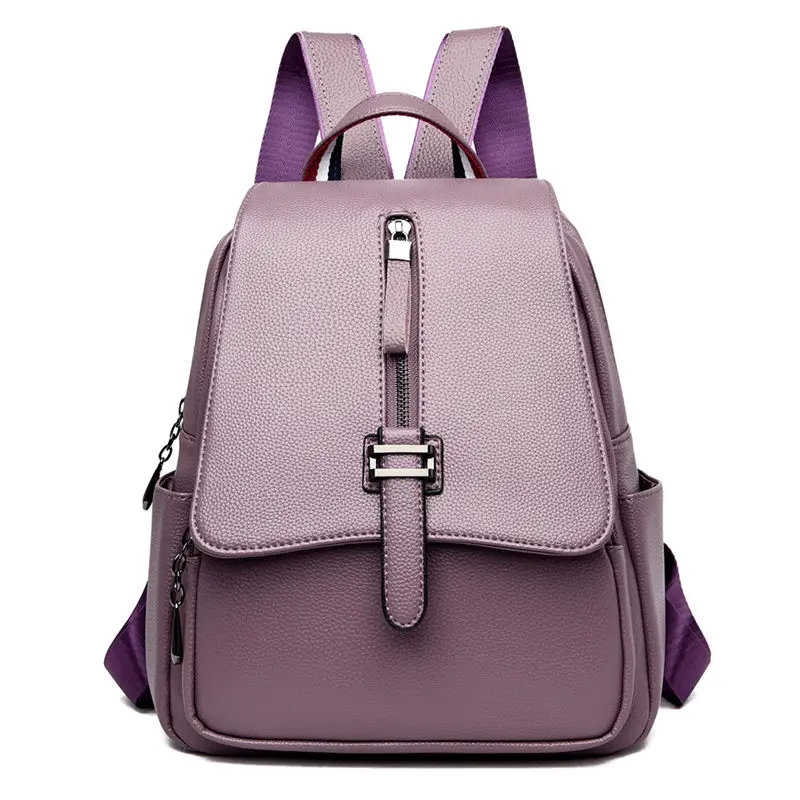 Purple Женский кожаный рюкзак, женская сумка на плечо, сумка для девушек, винтажный школьный рюкзак для девочек-подростков, рюкзак для путешествий - Цвет: Purple