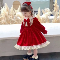 new christmas kids baby girl lolita princess long sleeve fluffy velvet birthday knee length lace dress toddler girl kids dress