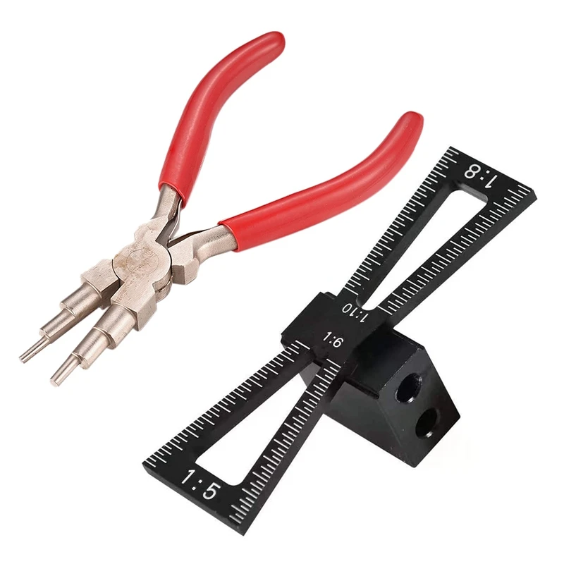 

1 Pcs Dovetail Marking Jig Marking Gauge Template & 1 Pcs 6 in 1 Wire Loop Forming Pliers with Non-Slip Handles