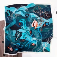 koi leaping new fashion painting printing small square scarf female silk summer neck sunscreen wild temperament suit scarf