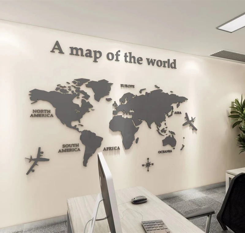 

World Map 3D Acrylic Wall Stickers Crystal Mirror Stickers for Bedroom Office Home Decor Living Room TV Background Wall Sticker