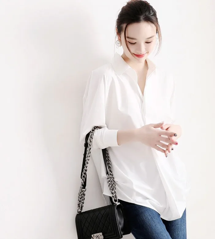 

Houthion Chiffon Shirt Women's Blouse Long Sleeve Fashion Top Shirt Korean Solid Casual Blusas Breasted Loose Tops Office Lady