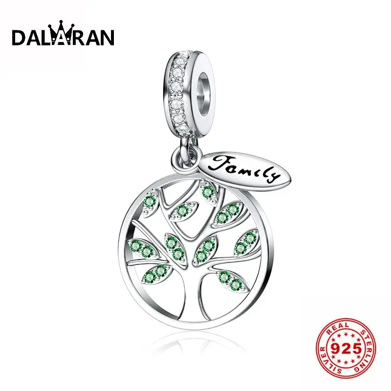 

DALARAN 925 Sterling Silver Family Life Of Tree Heart Shape CZ Bead Charms Silver 925 Original Fit DIY Pandora Charm Bracelet