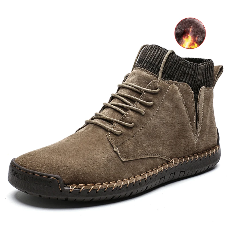 Мужские зимние ботинки JUNJARM теплые плюшевые мотоциклетные на шнуровке