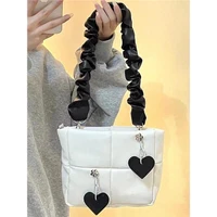 black white plaid design women shoulder bag ladies quilted down small purse handbags pleated strap y2k cool girls underarm bags
