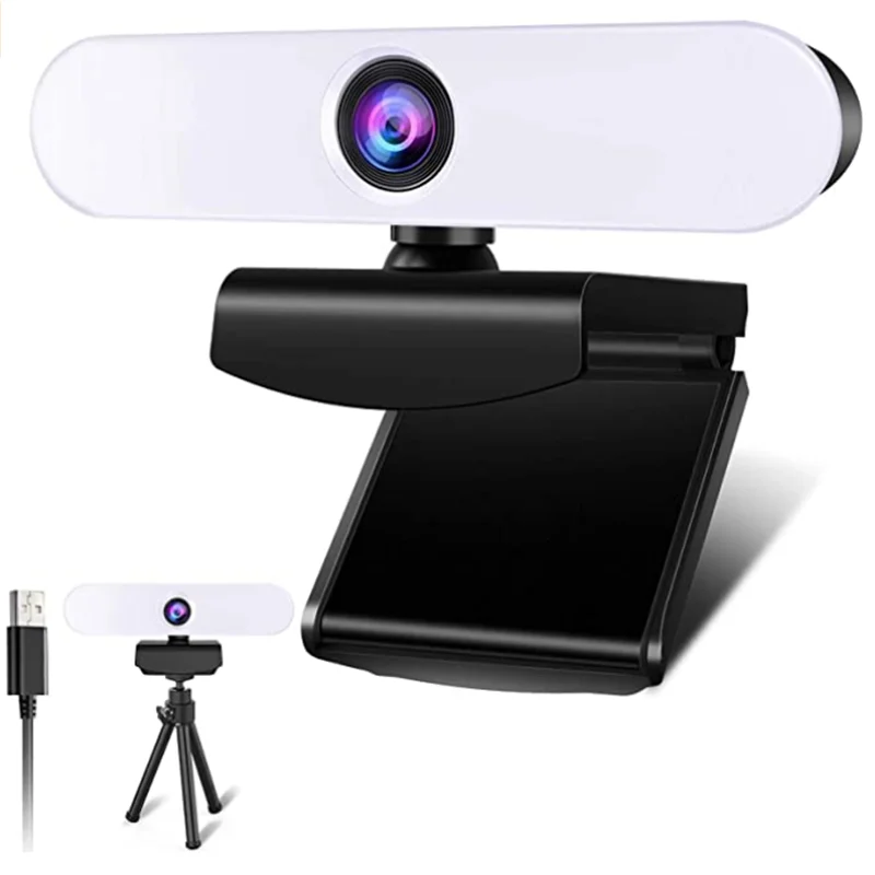 

2K Webcam With Ring Light Dual Microphone Plug Play Web Camera With Tripod Adjustable Brightness USB Webcam For PC Gamer Webcast