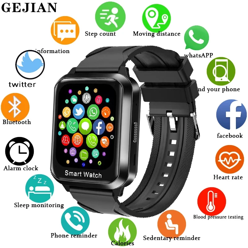 GEJIAN-reloj inteligente 2 en 1 para hombre, accesorio de pulsera resistente al agua con auriculares inalámbricos, control del ritmo cardíaco y de la presión sanguínea, llamadas y Bluetooth para Android Ios