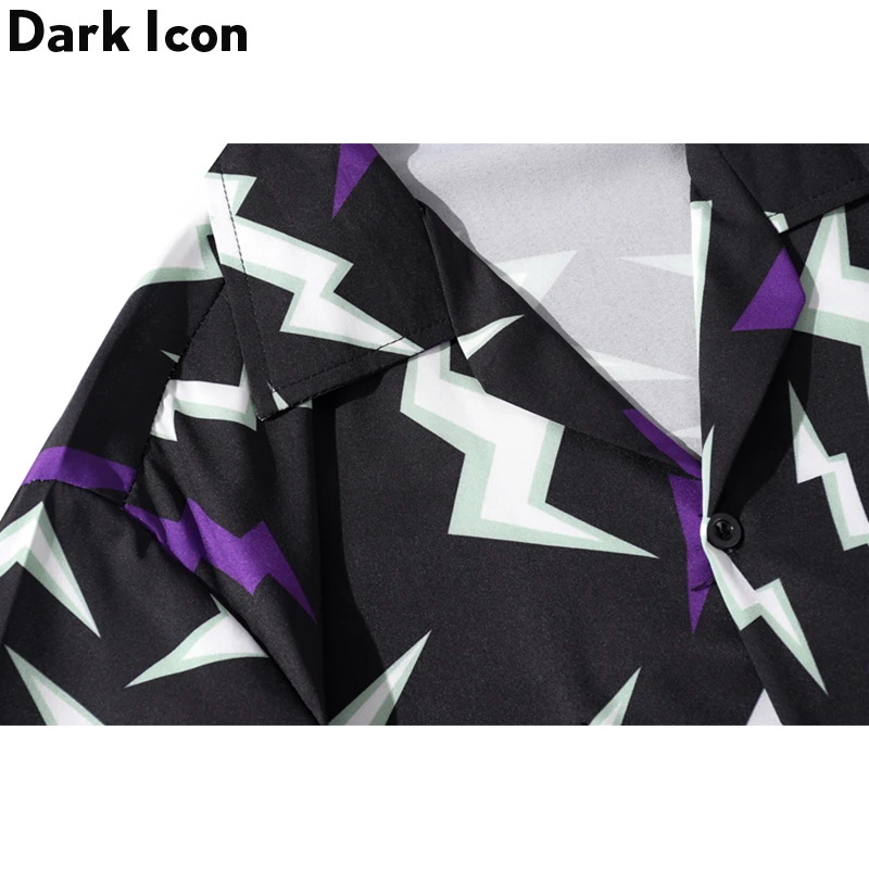 Dark Icon Lightning Printed Hip Hop Shirts Men 2020 Summer Harajuku Oversized Shirt Loose Long Sleeve Blouse For Man