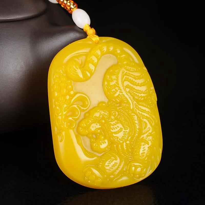 Натуральный желтый китайский нефритовый тигр подвеска бусины ожерелье модные