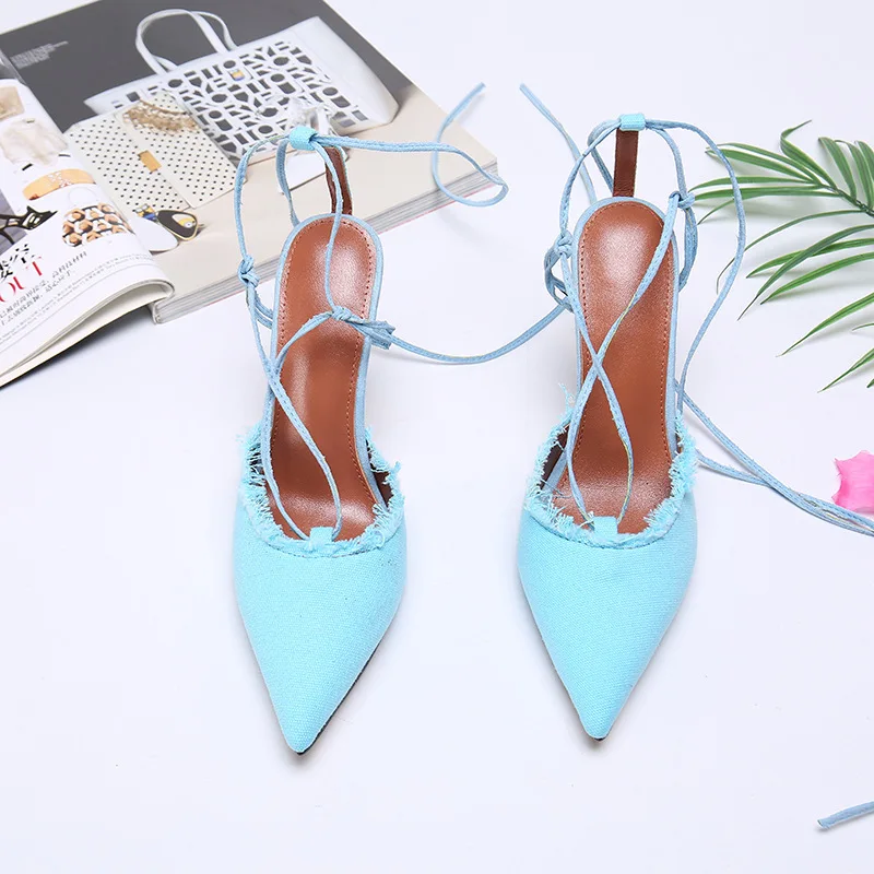 

Fashion single shoes women's color matching foot ring STRAP HIGH HEEL SANDALS pointed shaped heel banquet women's shoes