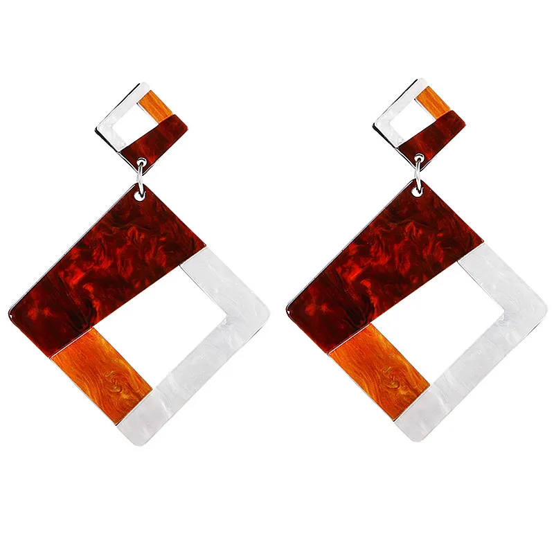 

2019 Statement Big Acrylic Geometric Hollow Square Drop Earrings For Women Bohemian Resin Multi Color Fashion Earrings Jewelry