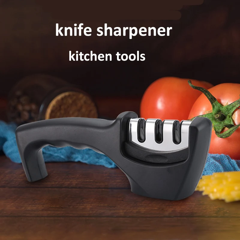 

Профессиональная 3-ступенчатая кухонная точилка для ножей, ручной кухонный инструмент из нержавеющей стали, камень для заточки, точильные н...
