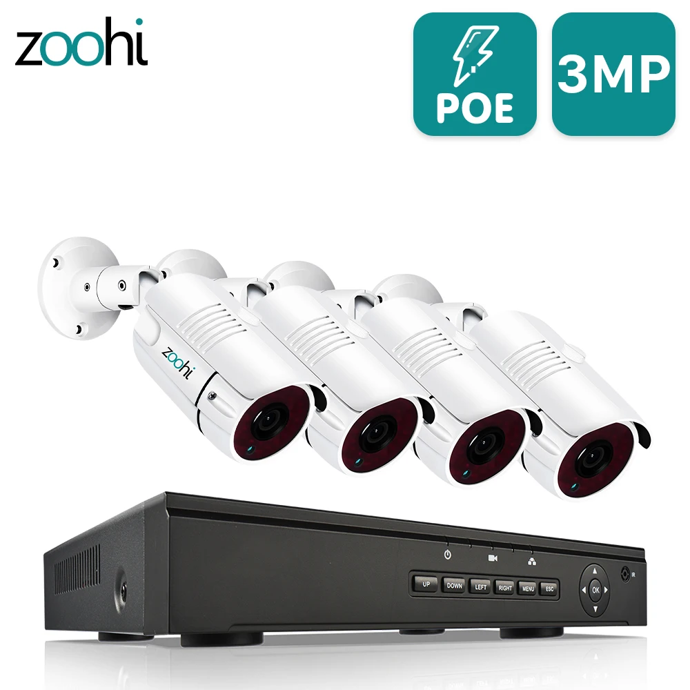

Zoohi 3MP Video Surveillance Kit Security Camera System Outdoor CCTV Camera Security System Kit POE Camera System IP66 Remote