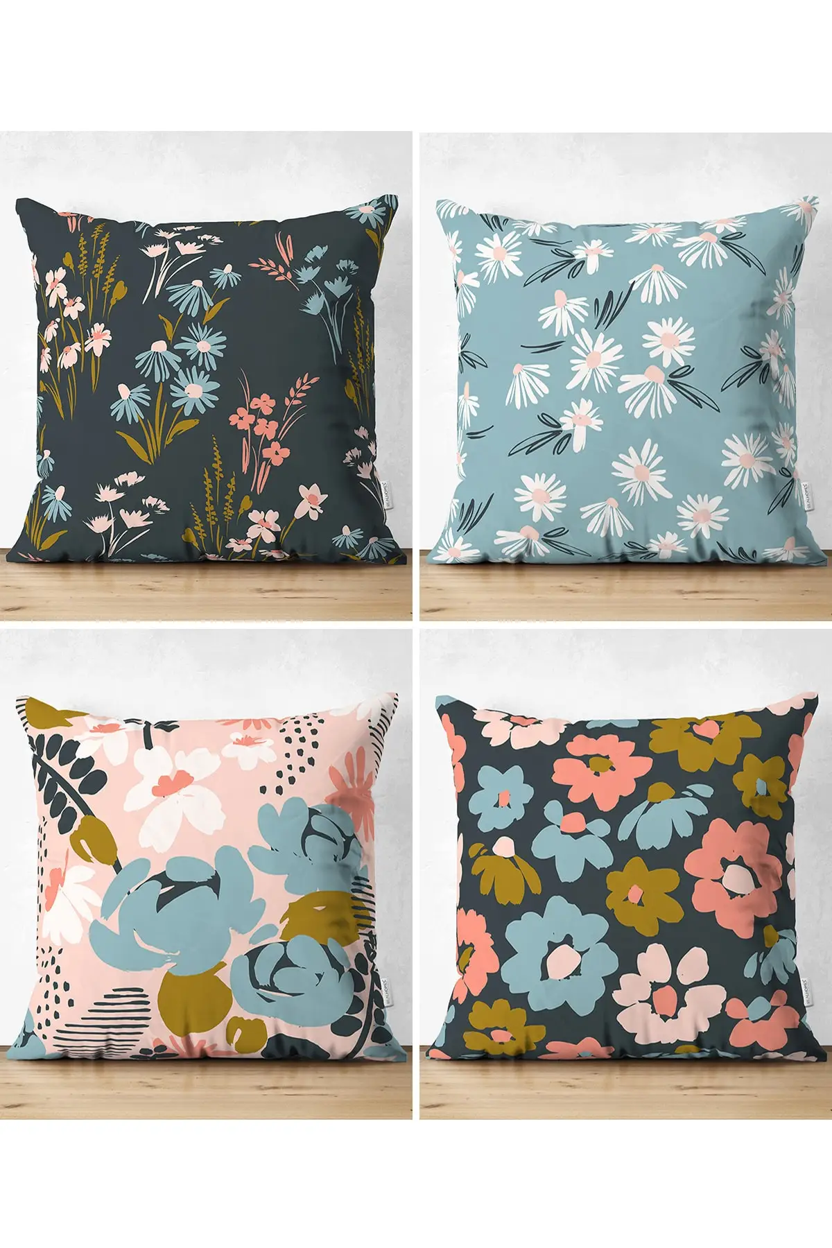 

4'Lü Double-Sided Color On the Ground With Flower Pattern Modern Suede Cushion Pillow Decorate Case Set High Quality Stylish Home Garden Room Kitchen Gift Useful Decorative Colorful