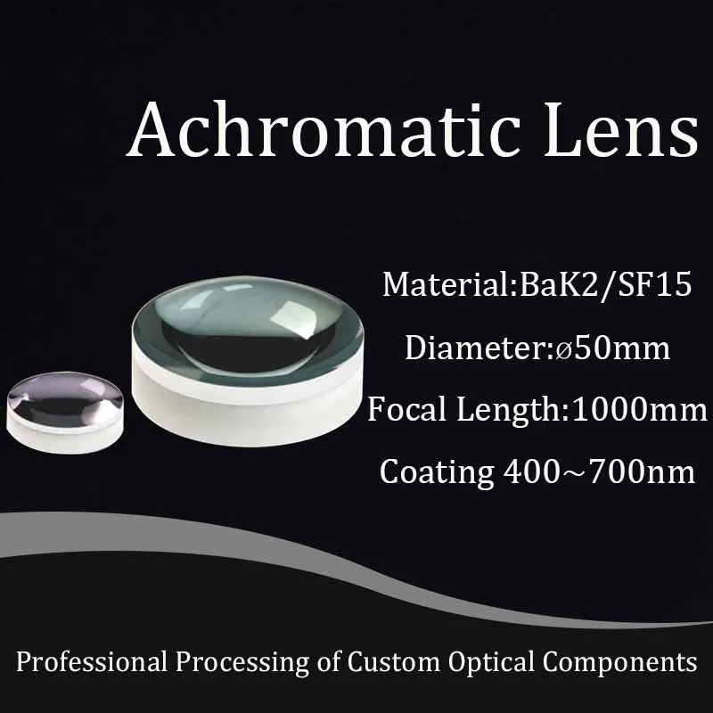 

Diameter 50mm,Focal Length 1000mm,Achromatic Positive Cemented Lens,Optical Element Experiment Equipment,Coating AR @400-700nm