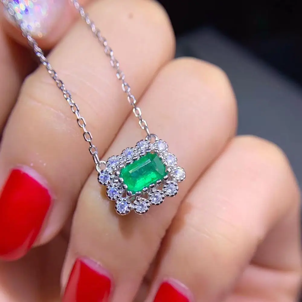 

Женское Ожерелье с натуральным зеленым изумрудом, ожерелье из серебра 925 пробы с натуральным драгоценным камнем, элегантные простые квадра...