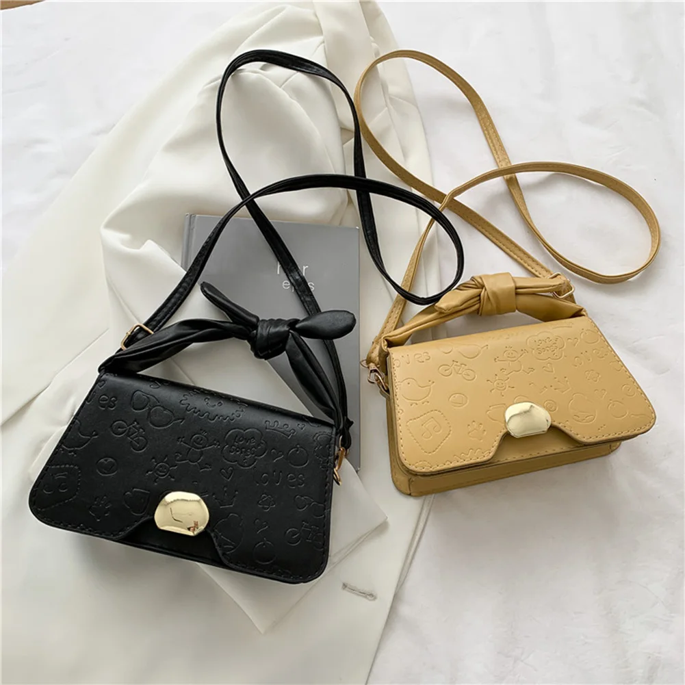 

Retro PU Leather Fashion Cartoon Embossing Women Crossbody Bags Small Bowknot Top-handle Handbag Ladies Pure Color Shoulder Bags
