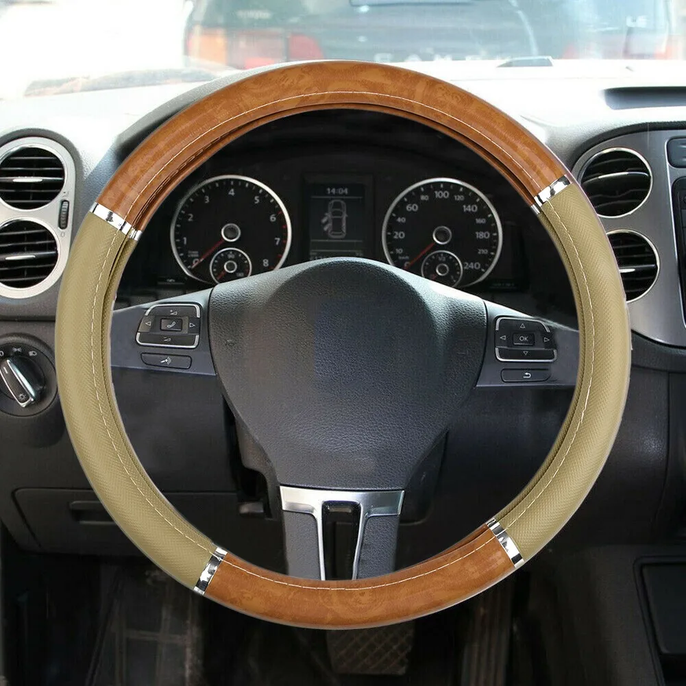 

For Lux Grip Car Steering Wheel Cover Protection Syn Leather Wood Grain