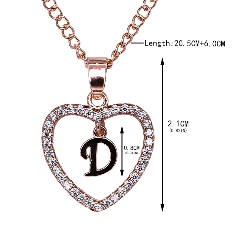 

Romantic Color Cubic Zirconia Love Heart Crystal Pendant Letter Name Necklace Charm Women 26 Capital Letters Choker Jewelry
