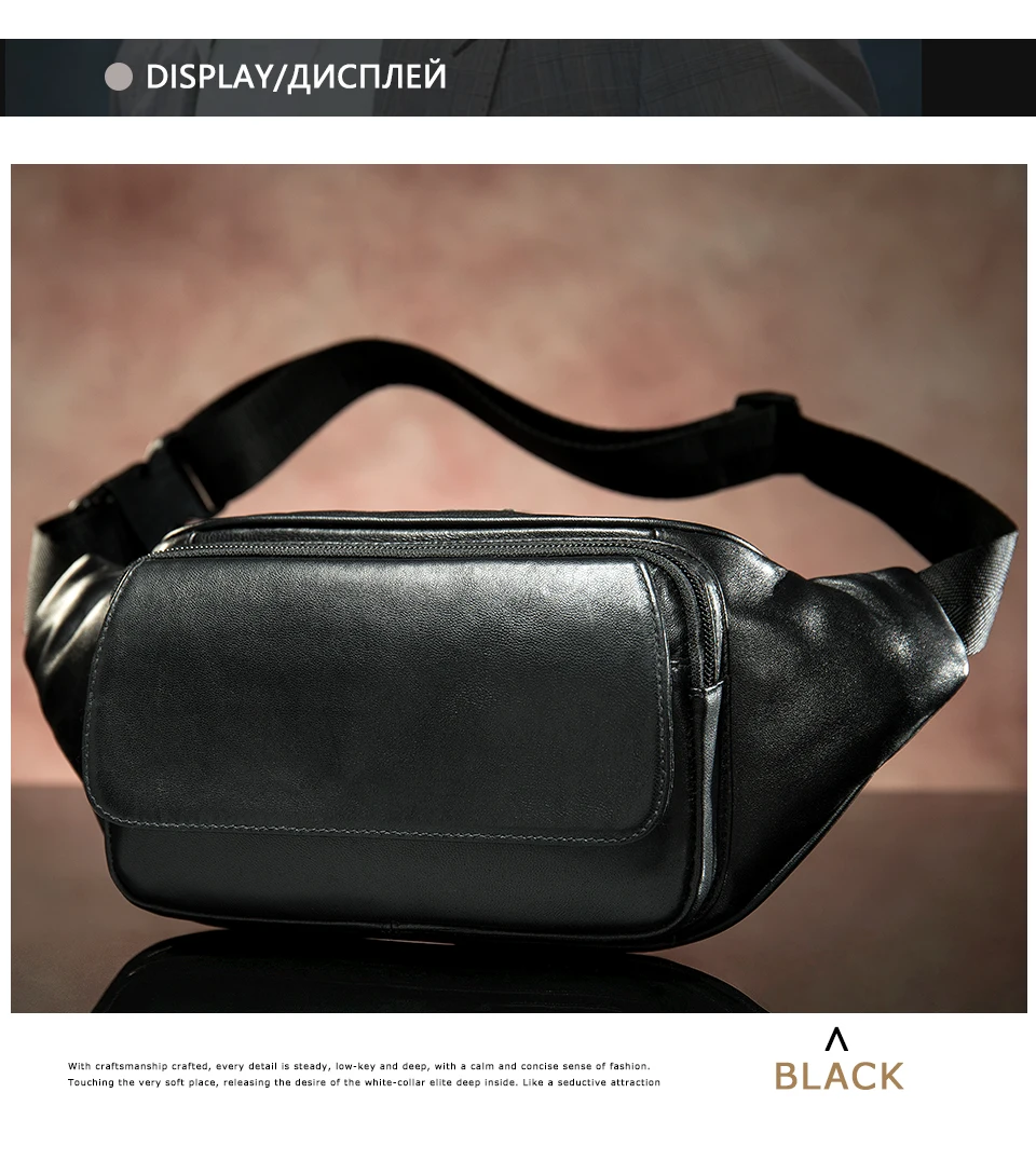 WESTAL Sheep Genuine Leather Men's Waist Bags Belt Men Waist Pack Male Fanny Pack Black Small Hip/Bum Bag Leather Waist Bag 8917