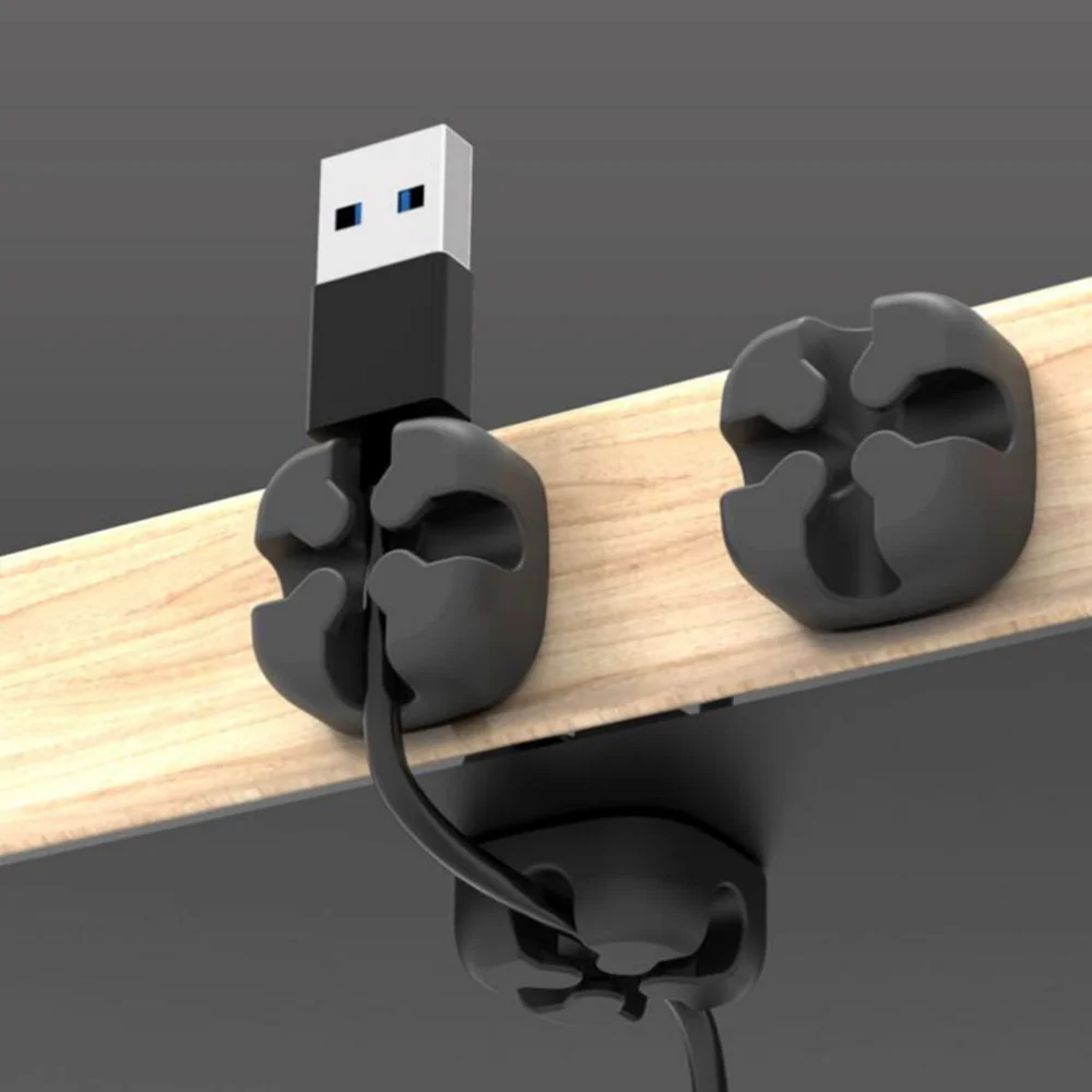 

5 Pcs Soft Silicone Cable Winder Desktop Wire Organizer Earphone Cable Holder Clip Cord Protector Management (Black/Gray/P