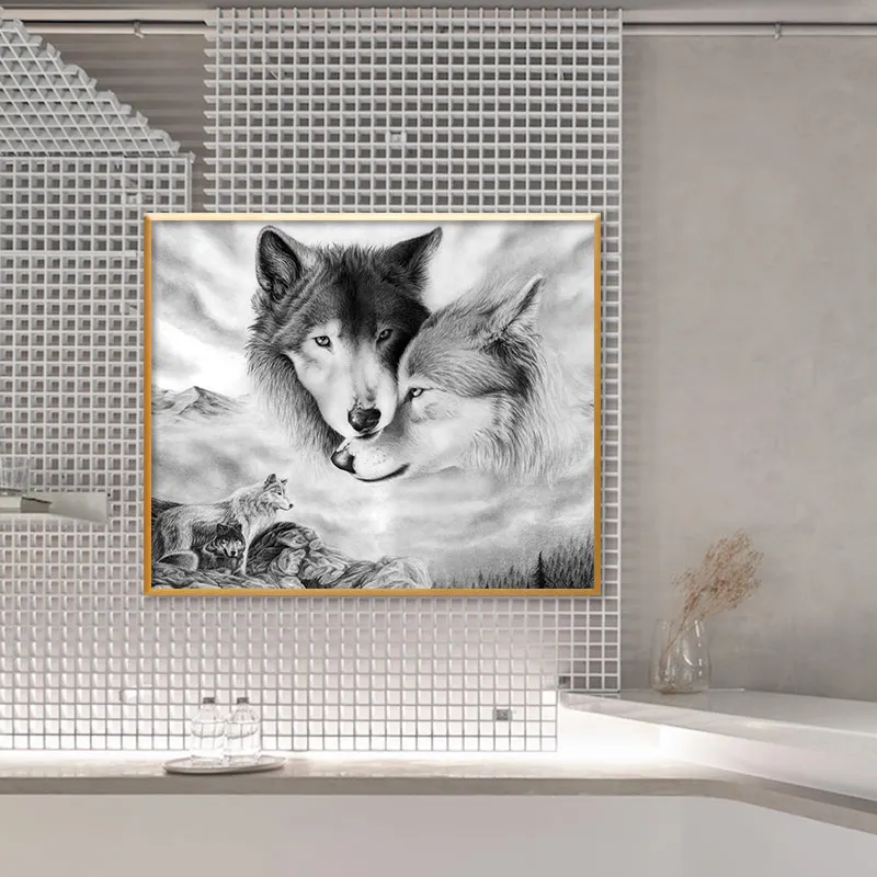 Черно-белое изображение волка на холсте картина постеры и принты Cuadros Quadro