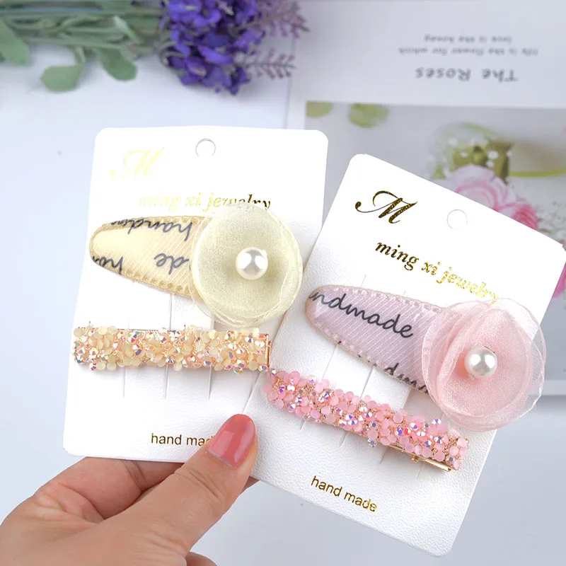 

New 2PCS/Set Fashion Pearls Acetate Geometric Hair Clips For Women Girls Sweet Hairpins Barrettes Snap Hair Accessories Set
