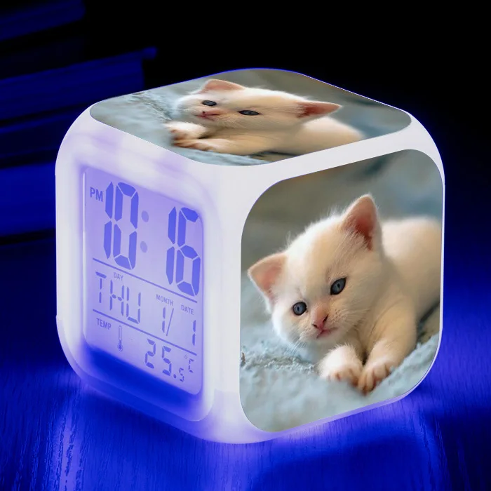 

Симпатичный кот, будильник, светящиеся светодиодные цифровые будильник с изменением цвета для детской комнаты, многофункциональные часы с сенсорным датчиком