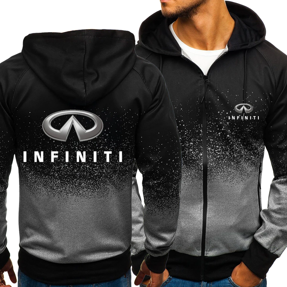

Spring Hoodies Men Infiniti Logo Casual Harajuku Gradient Color Hooded Fleece Sweatshirts Zipper Jacket Male Clothing