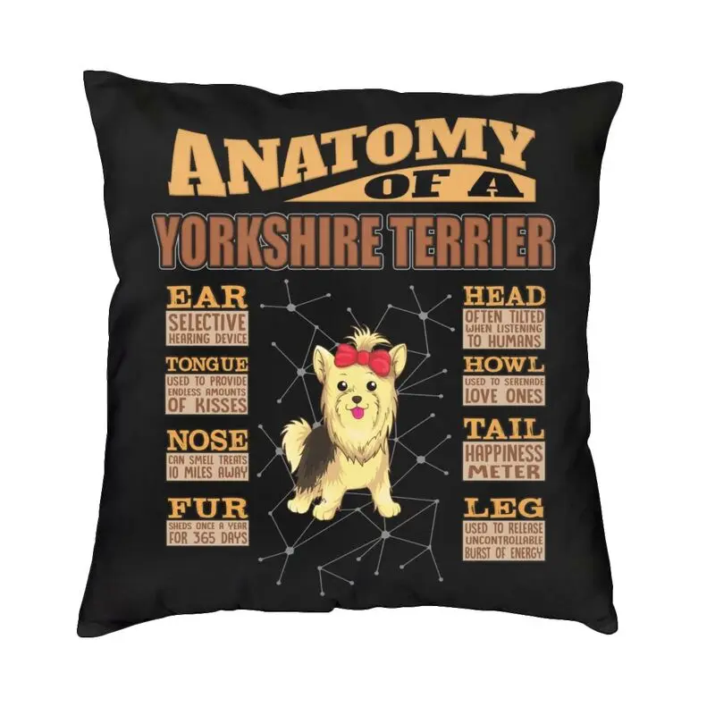 Anatomy Of A Yorkshire Terrier Cushion Cover Polyester Funny Yorkie Dog Design Throw Pillow Case for Living Room Pillowcase